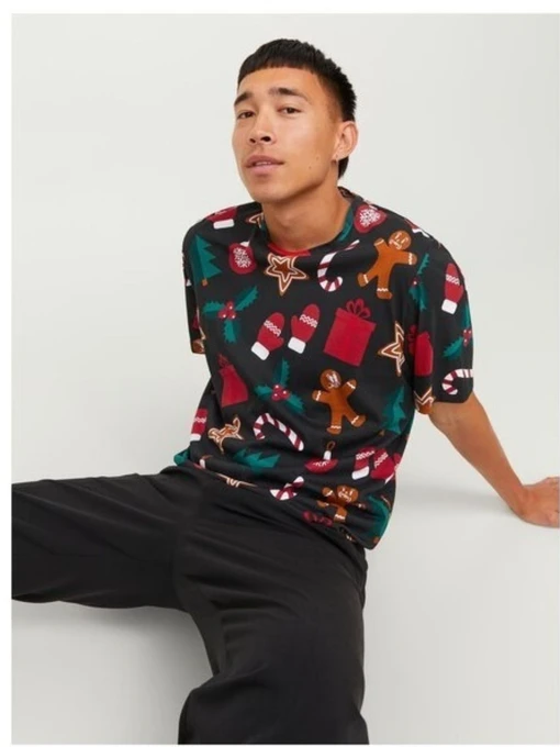 Футболкалар мен поло жейделер JACK & JONES үлгі 12246604_Black Фото